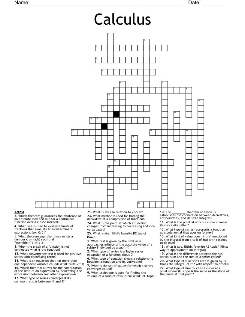 Calculus Crossword