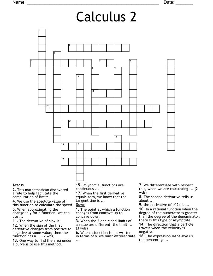Calculus  Crossword
