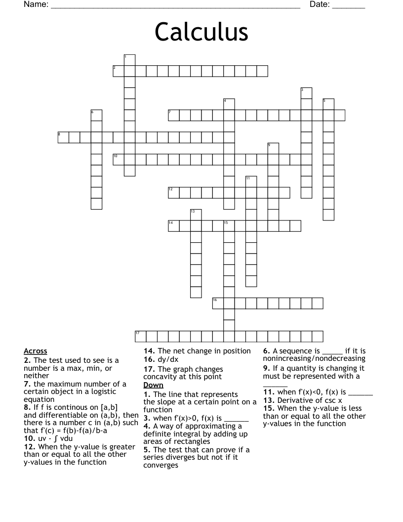 Calculus Crossword