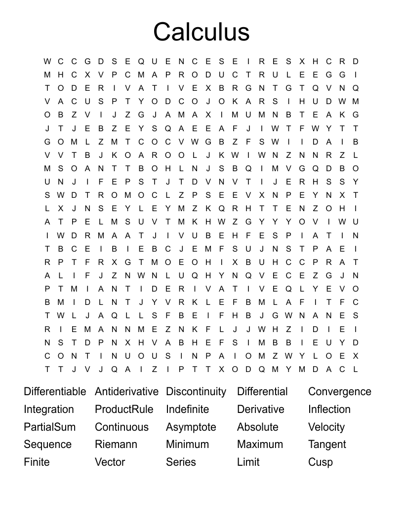 Calculus Word Search