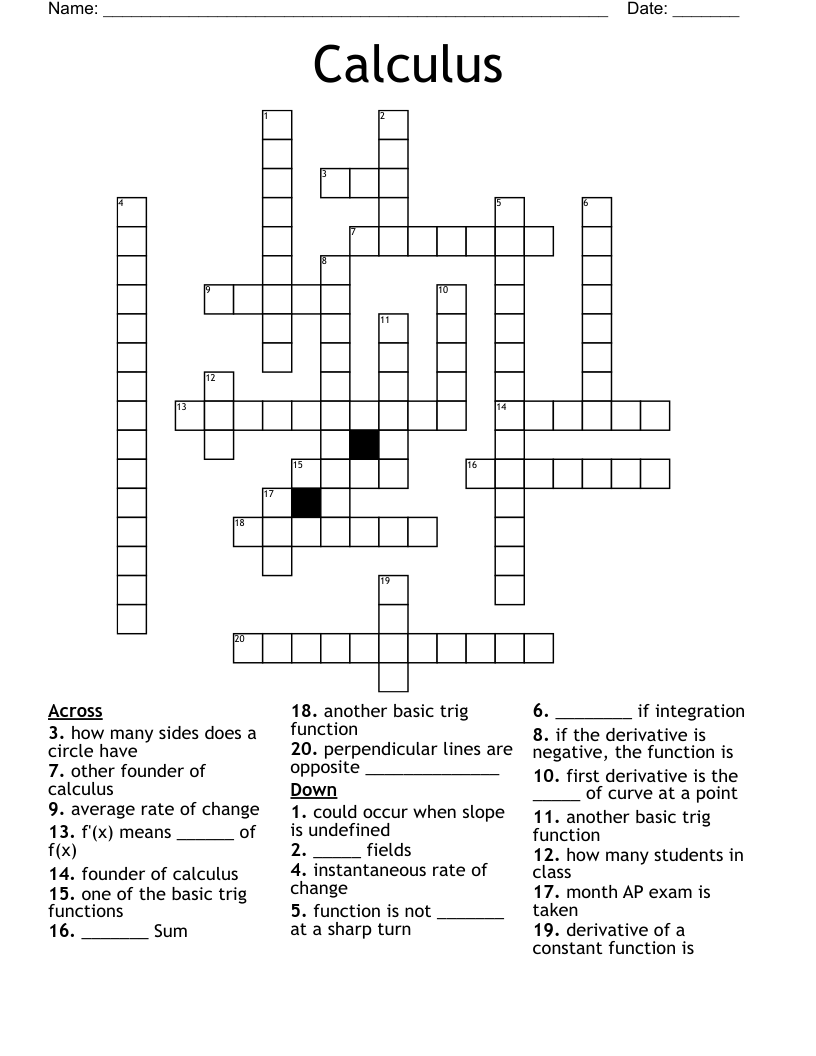 Calculus Crossword