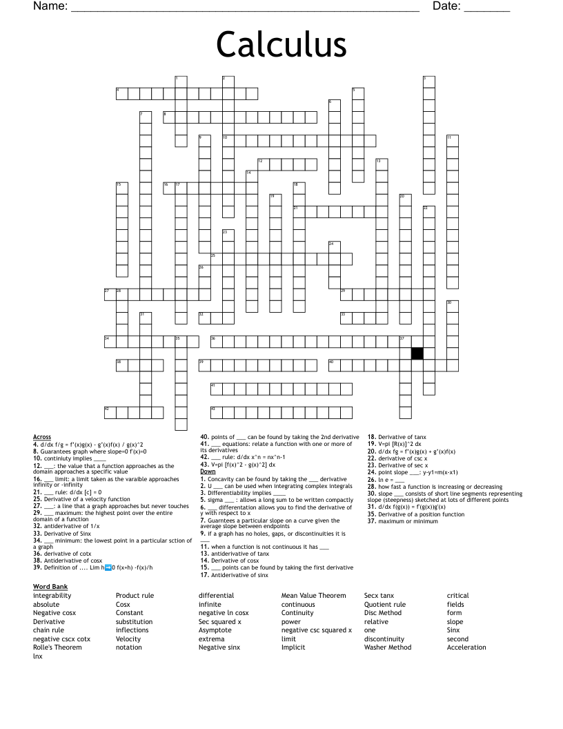 Calculus Crossword