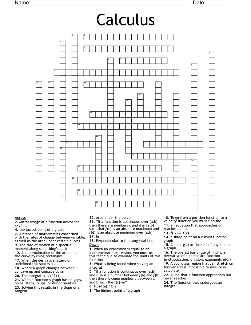 Calculus Crossword