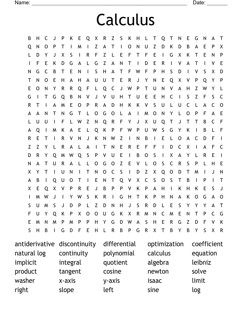 Calculus Word Search
