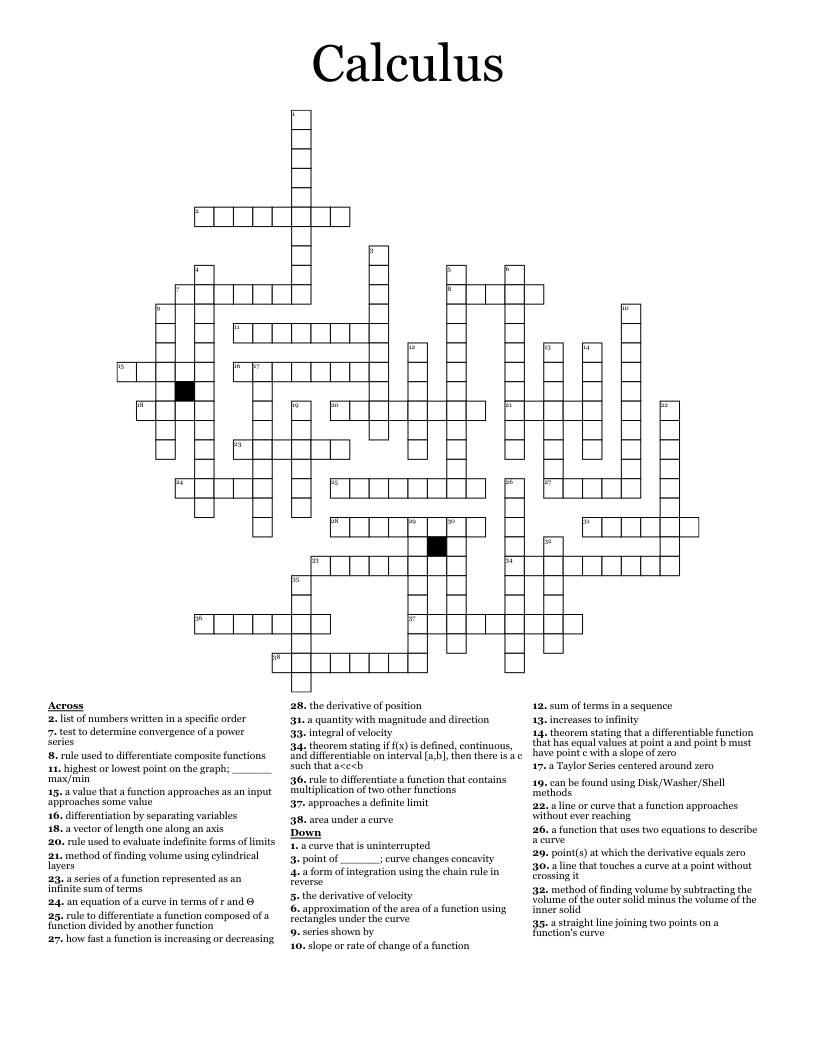 Calculus Crossword