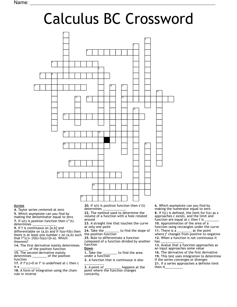 Calculus BC Crossword