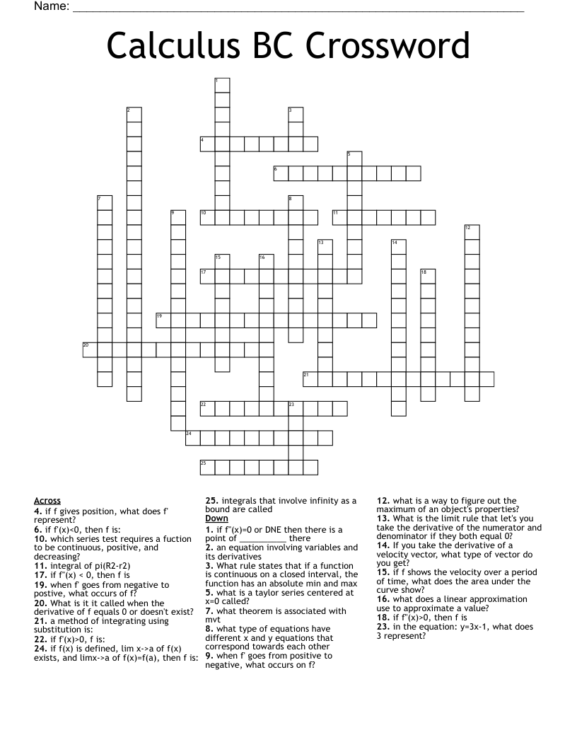 Calculus BC Crossword