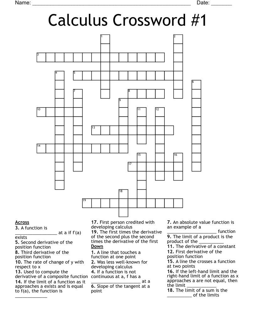 Calculus Crossword #1