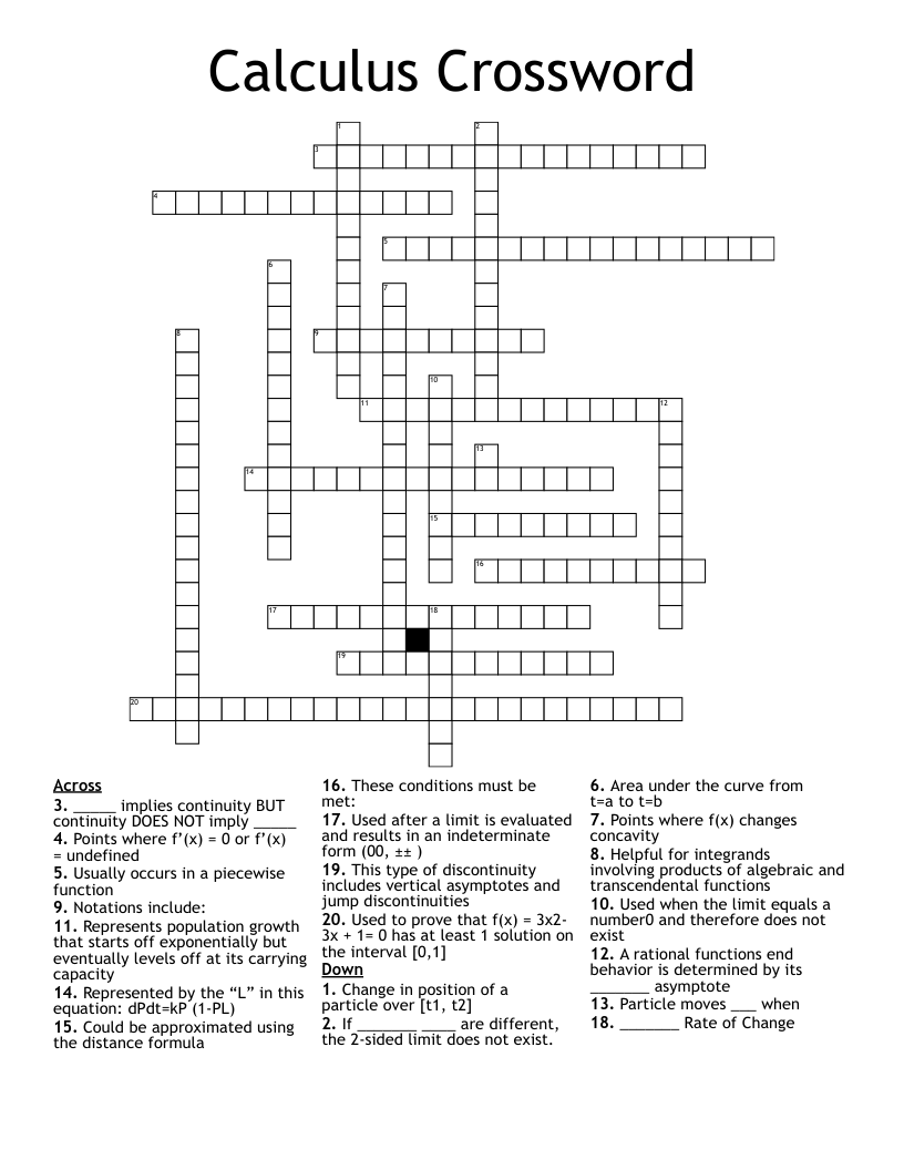 Calculus Crossword