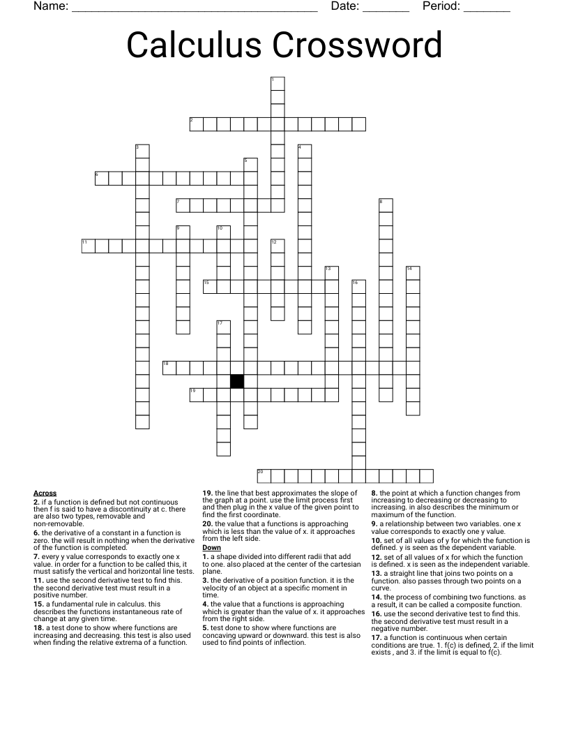Calculus Crossword