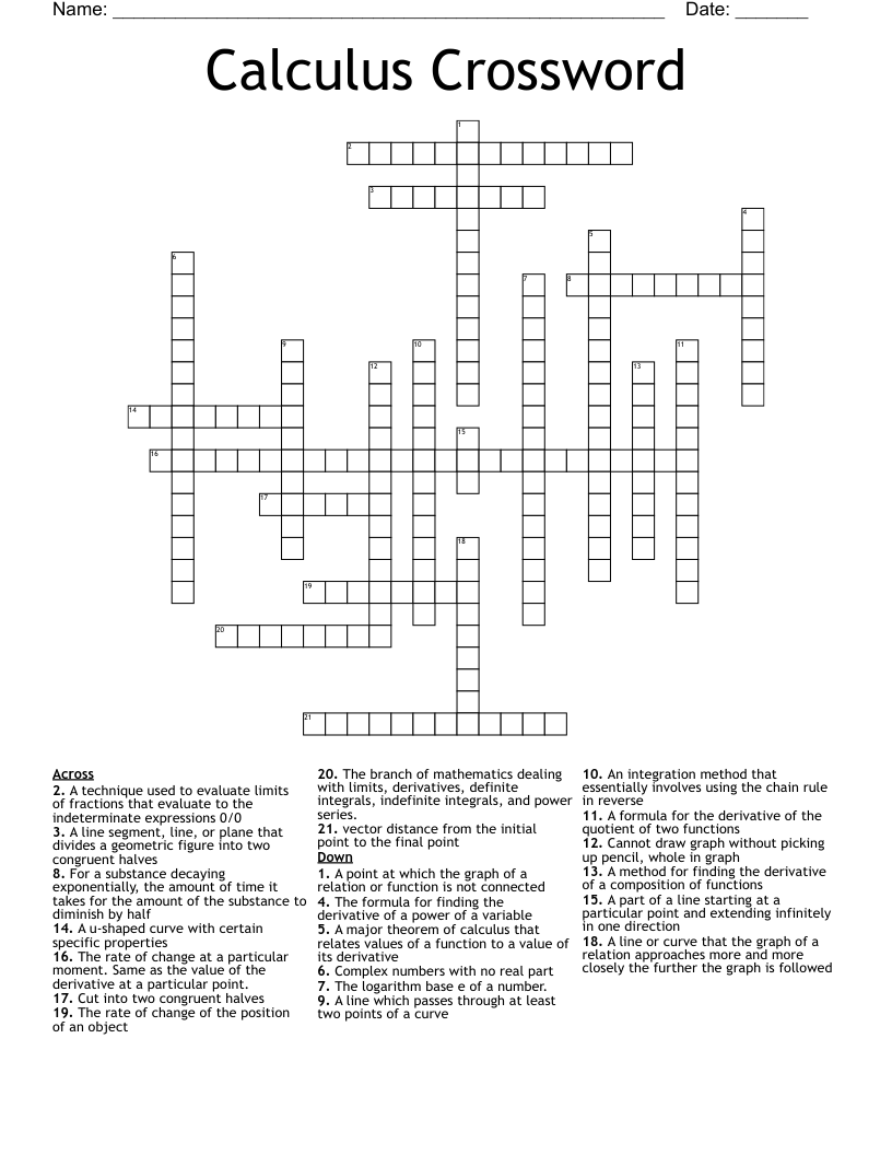 Calculus Crossword
