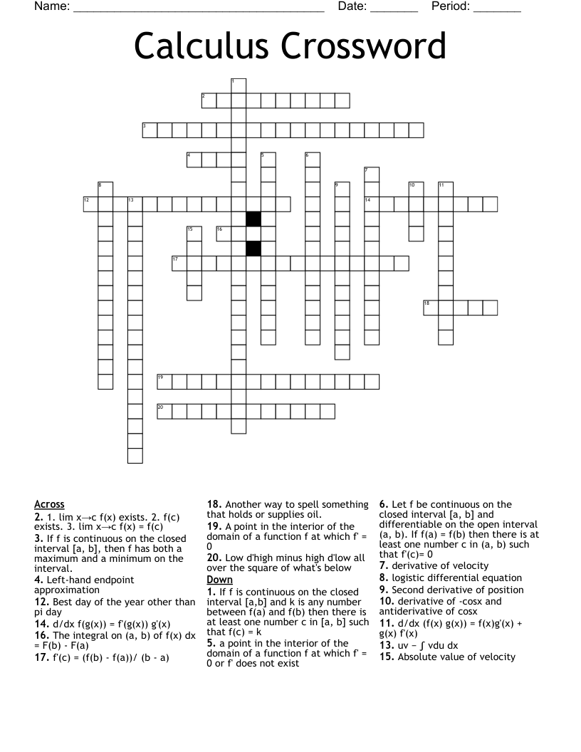 Calculus Crossword