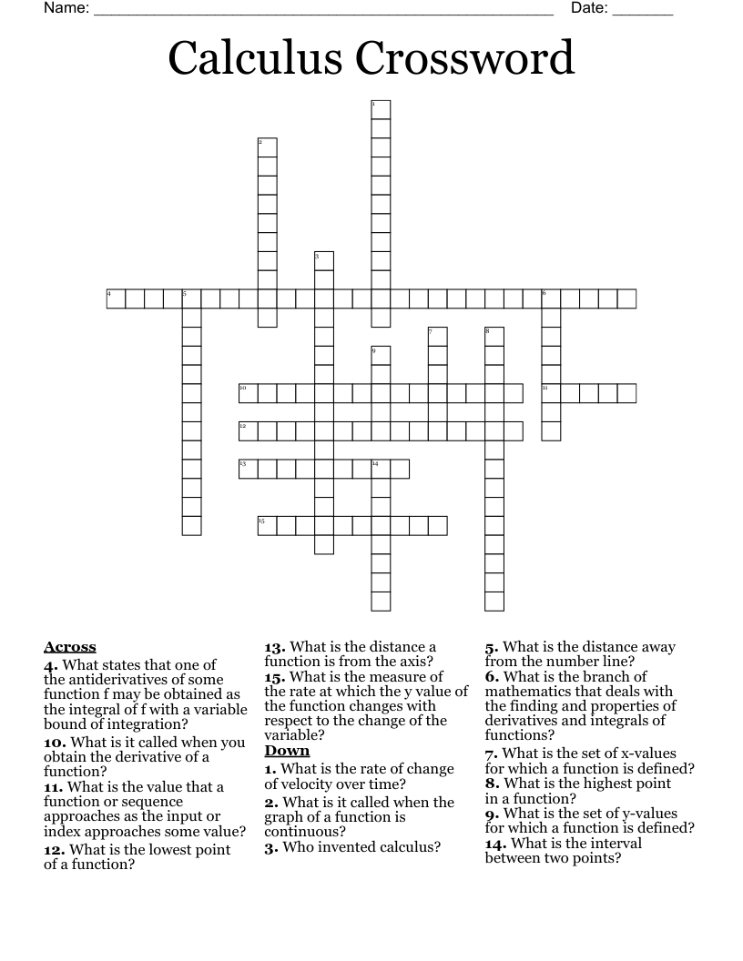 Calculus Crossword