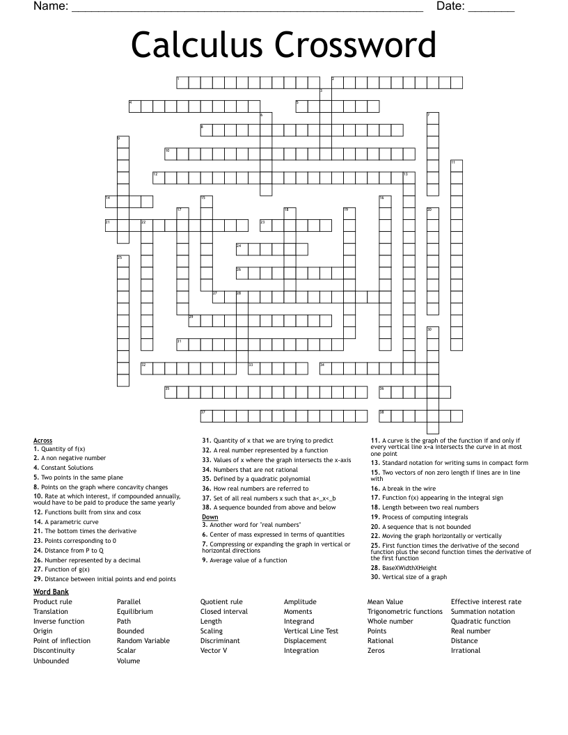 Calculus Crossword