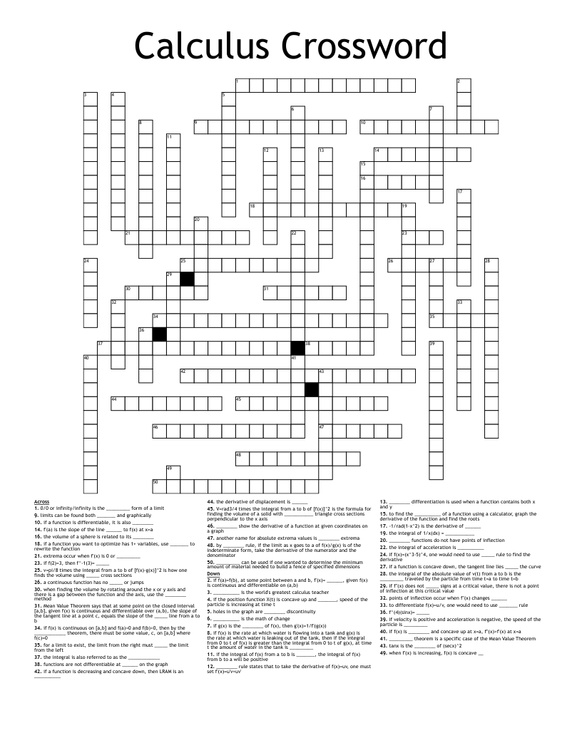 Calculus Crossword