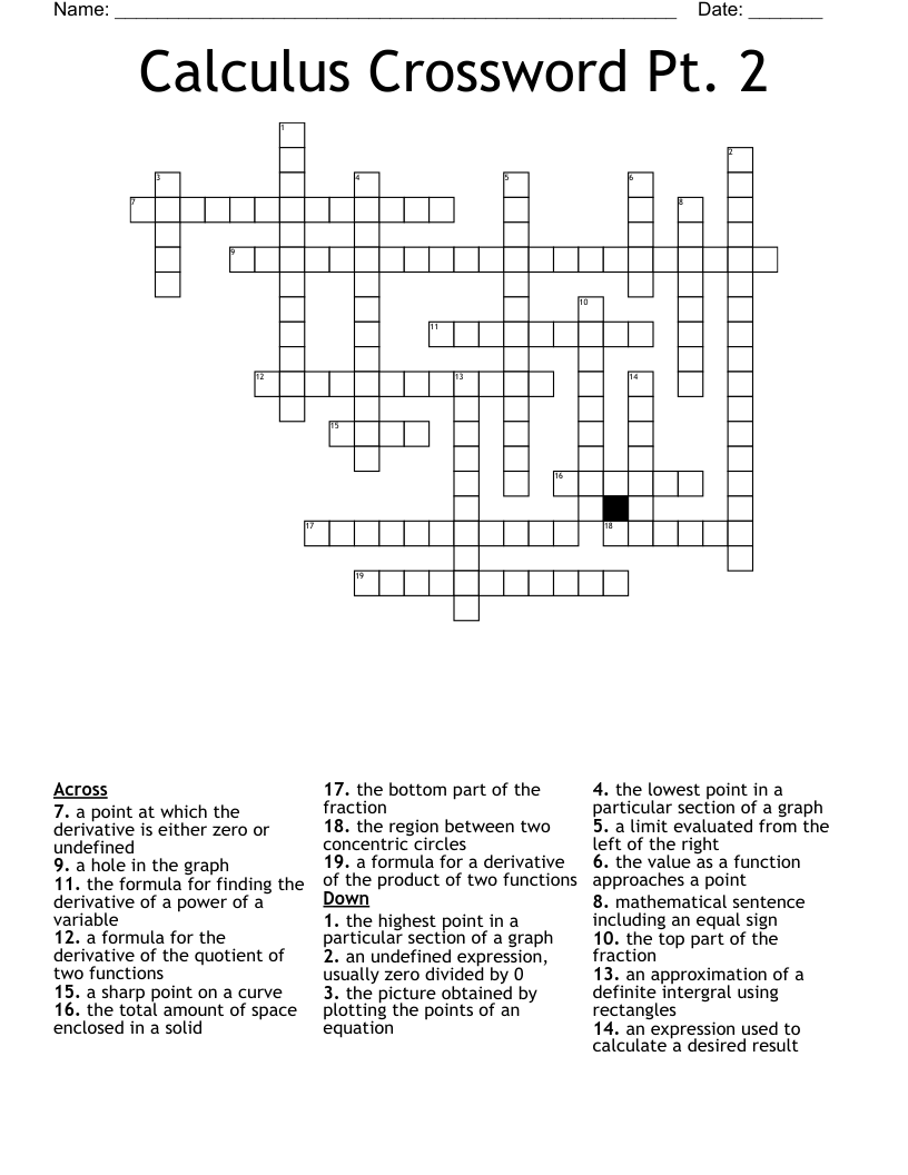 Calculus Crossword Pt. 2