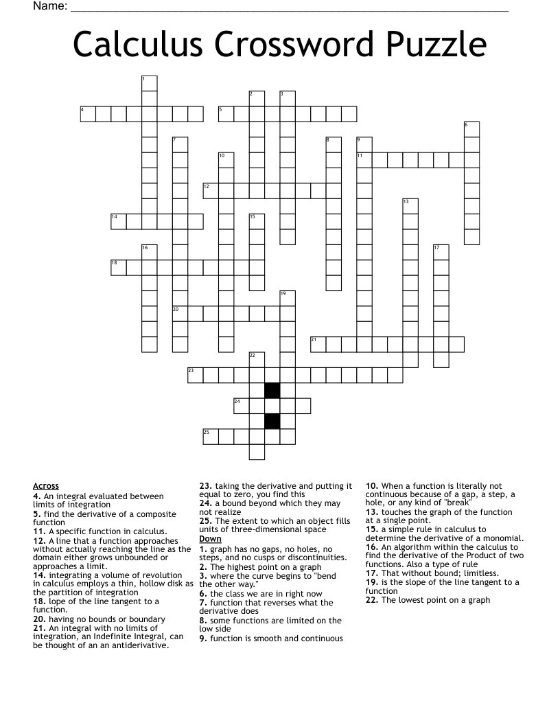 Calculus Crossword Puzzle
