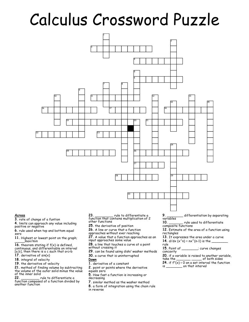 Calculus Crossword Puzzle