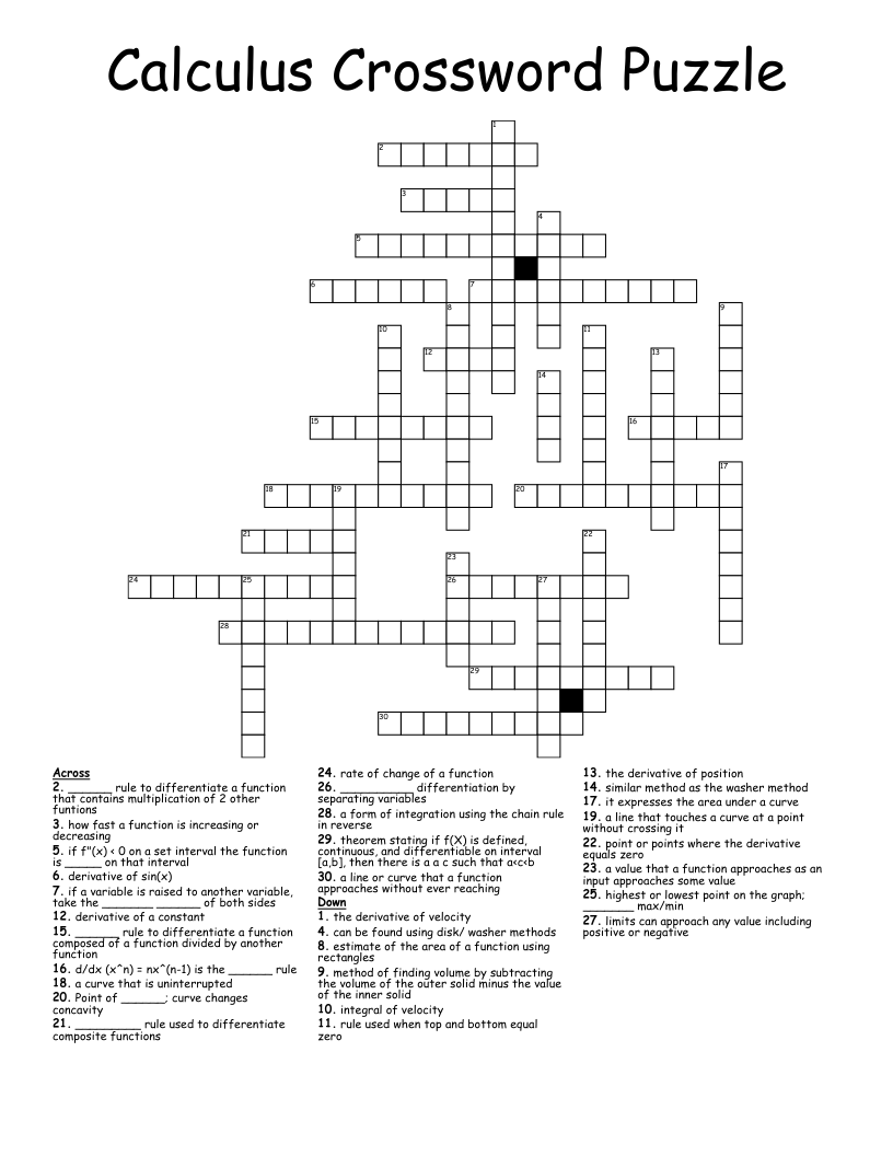 Calculus Crossword Puzzle