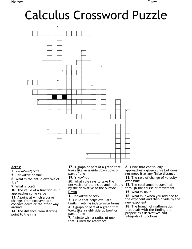 Calculus Crossword Puzzle
