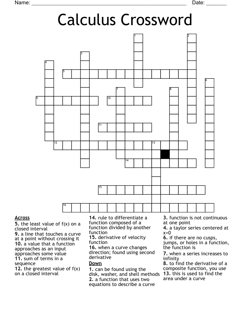 Calculus Crossword 