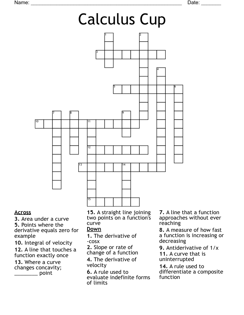Calculus Cup Crossword
