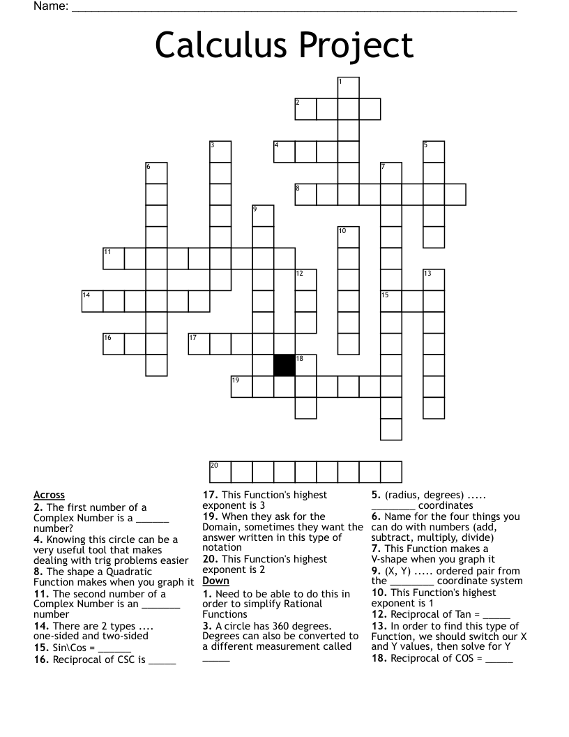 Calculus Project Crossword