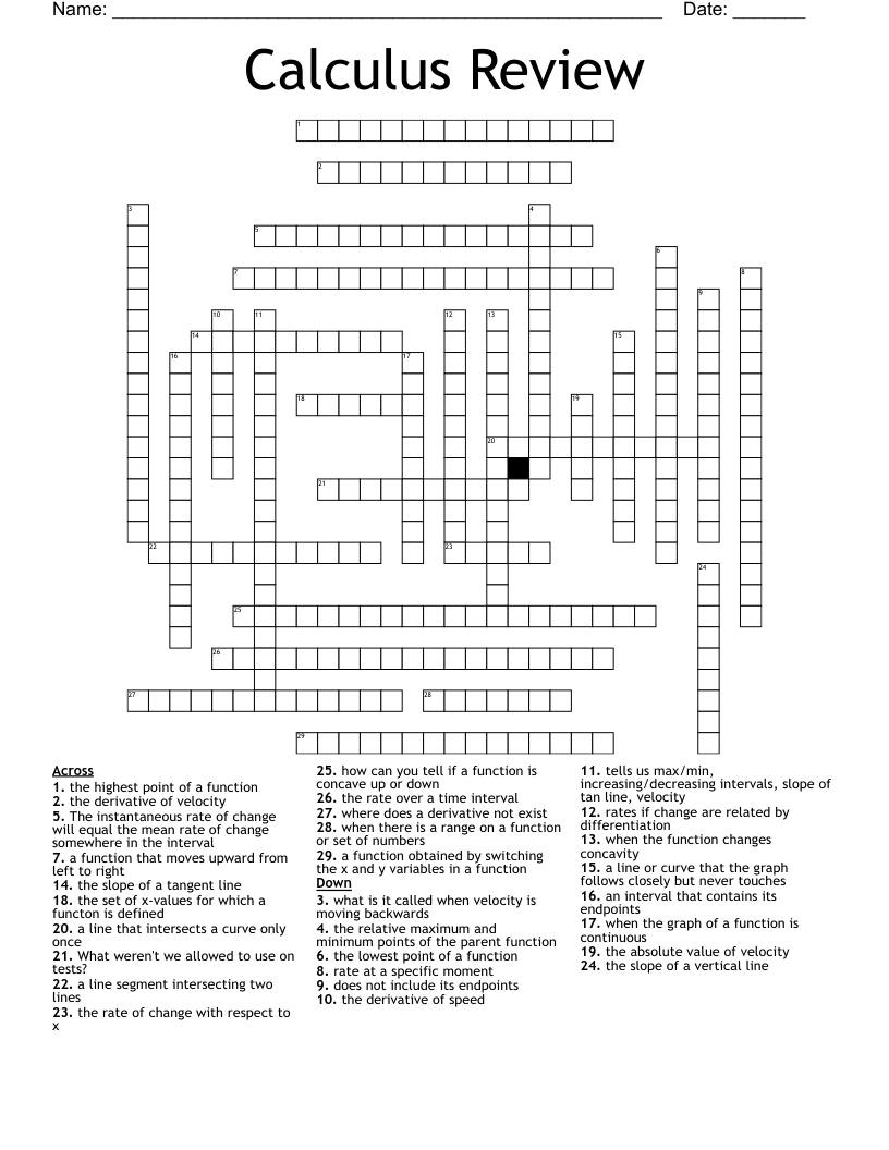 Calculus Review Crossword