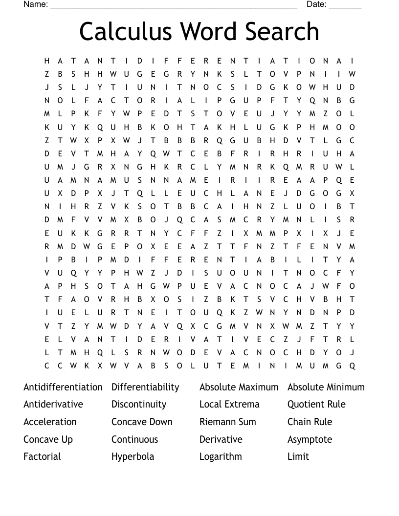 Calculus Word Search