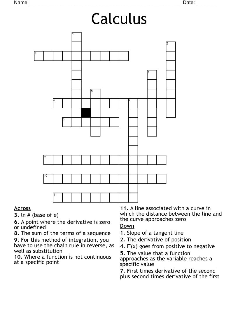 Calculus  Crossword