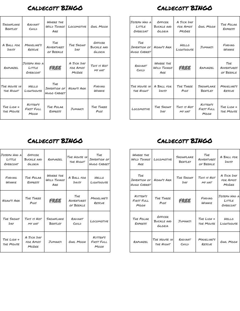 Caldecott BINGO