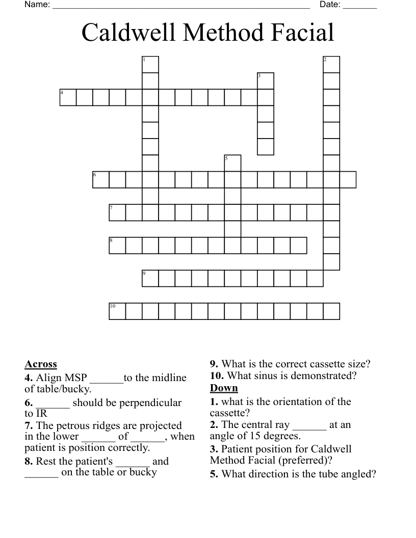 Caldwell Method Facial Crossword