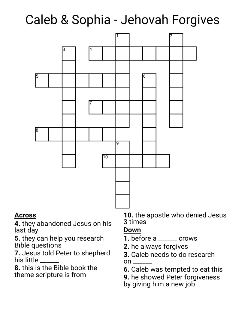 Caleb & Sophia - Jehovah Forgives Crossword