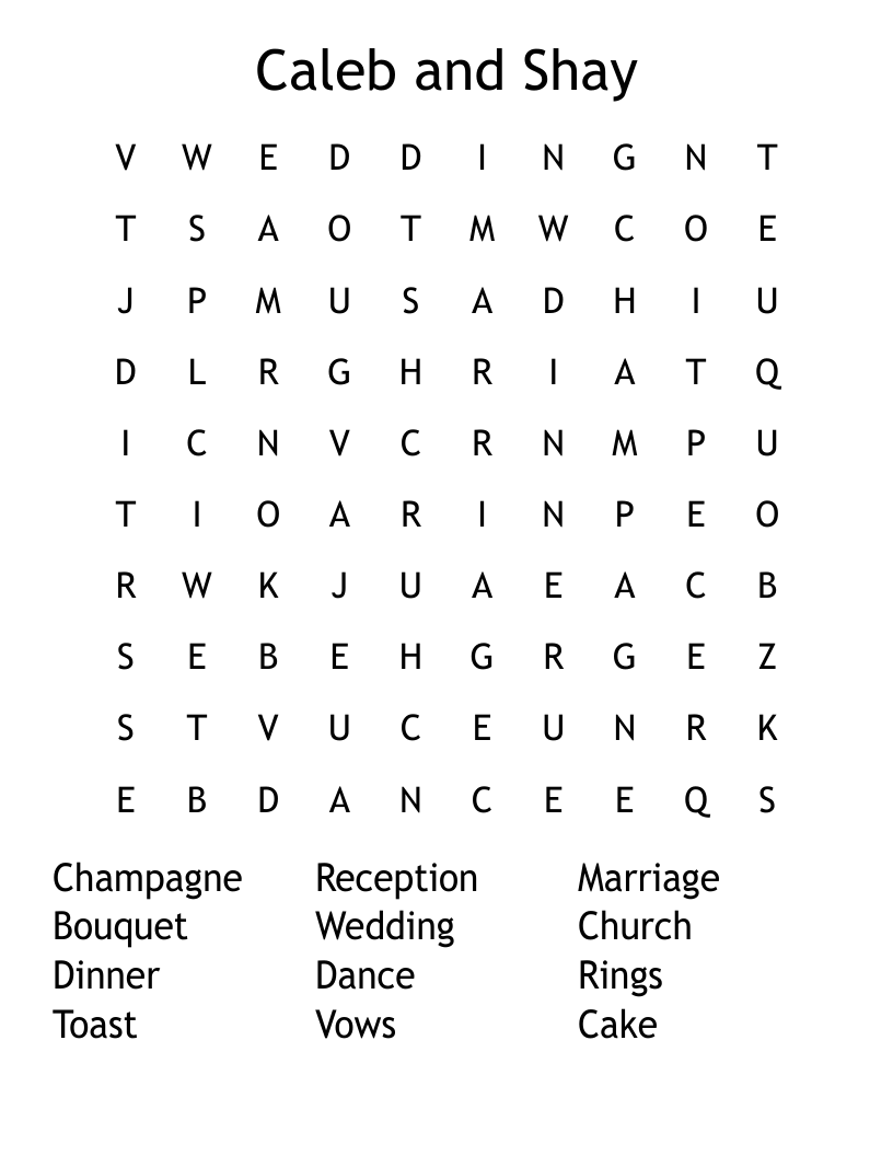Caleb and Shay Word Search