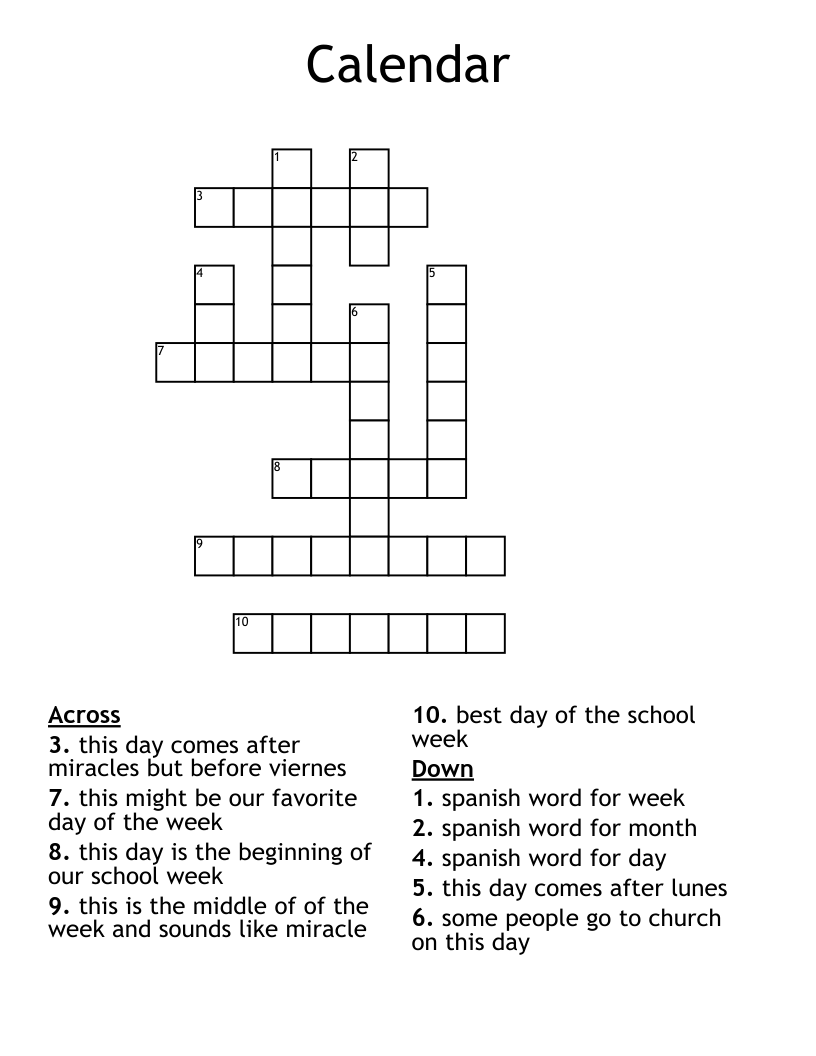 Calendar Crossword