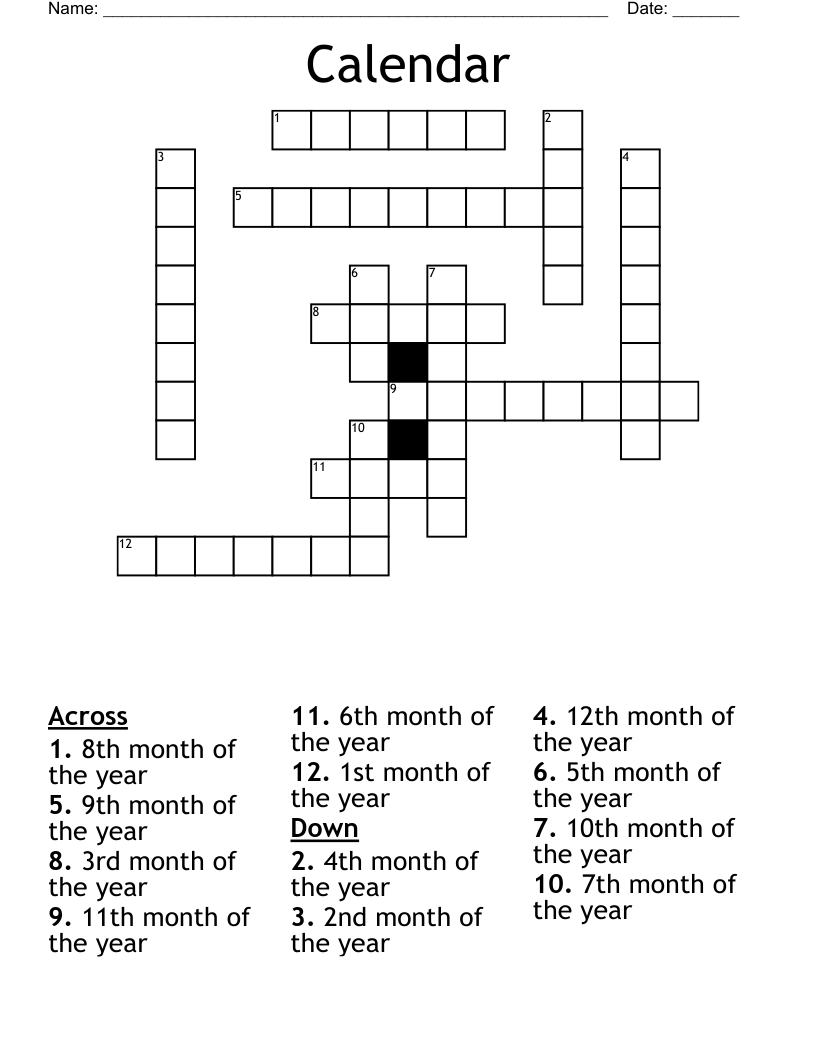 Calendar Crossword
