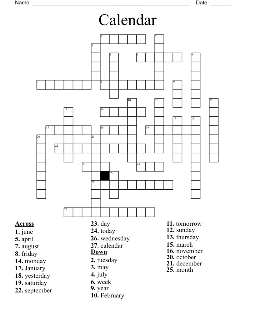 Calendar Crossword