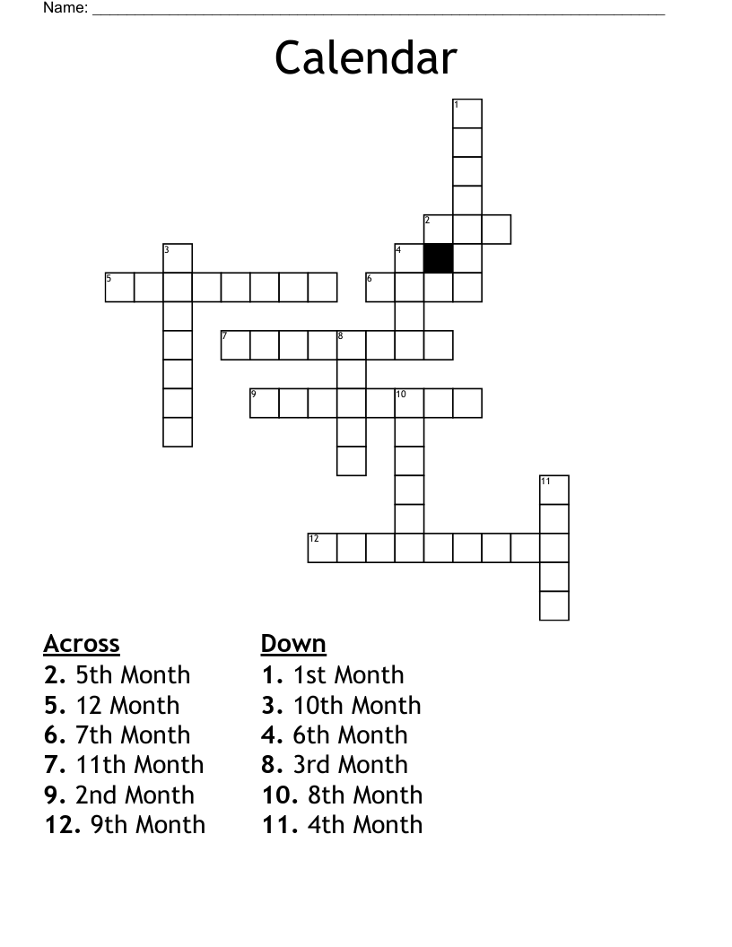 Calendar Crossword