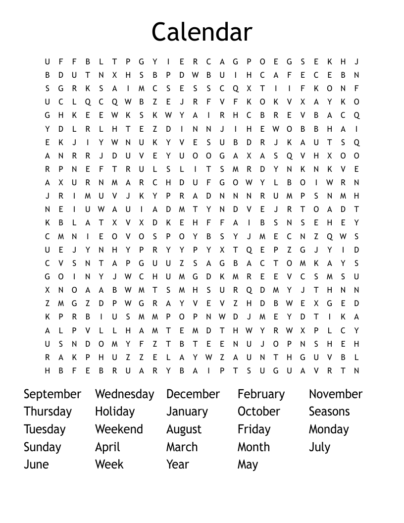 Calendar Word Search