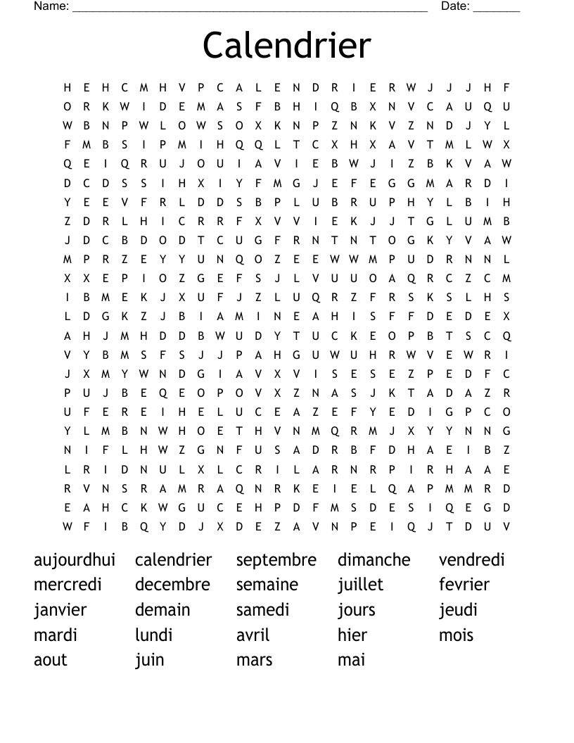 Calendrier Word Search