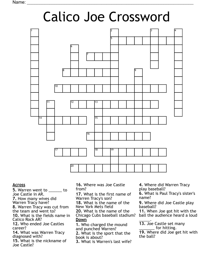 Calico Joe Crossword