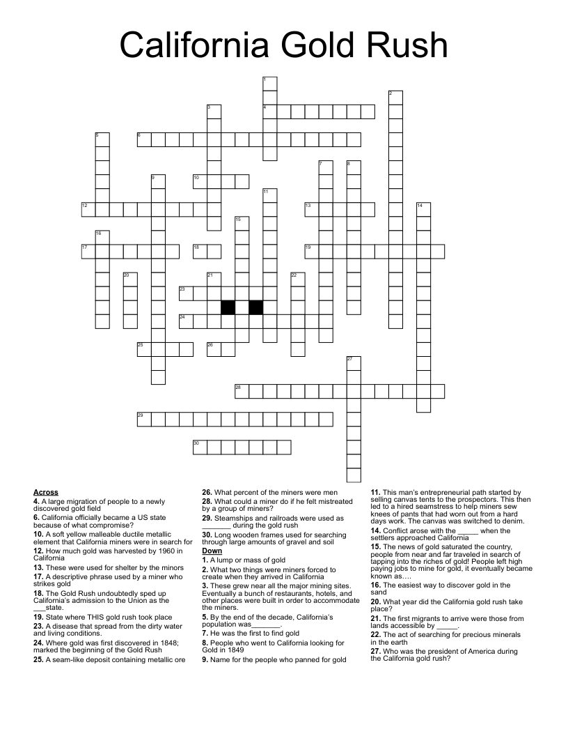 California Gold Rush Crossword