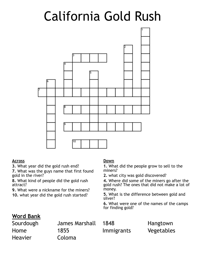 California Gold Rush Crossword