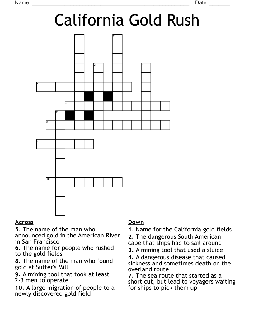 California Gold Rush Crossword