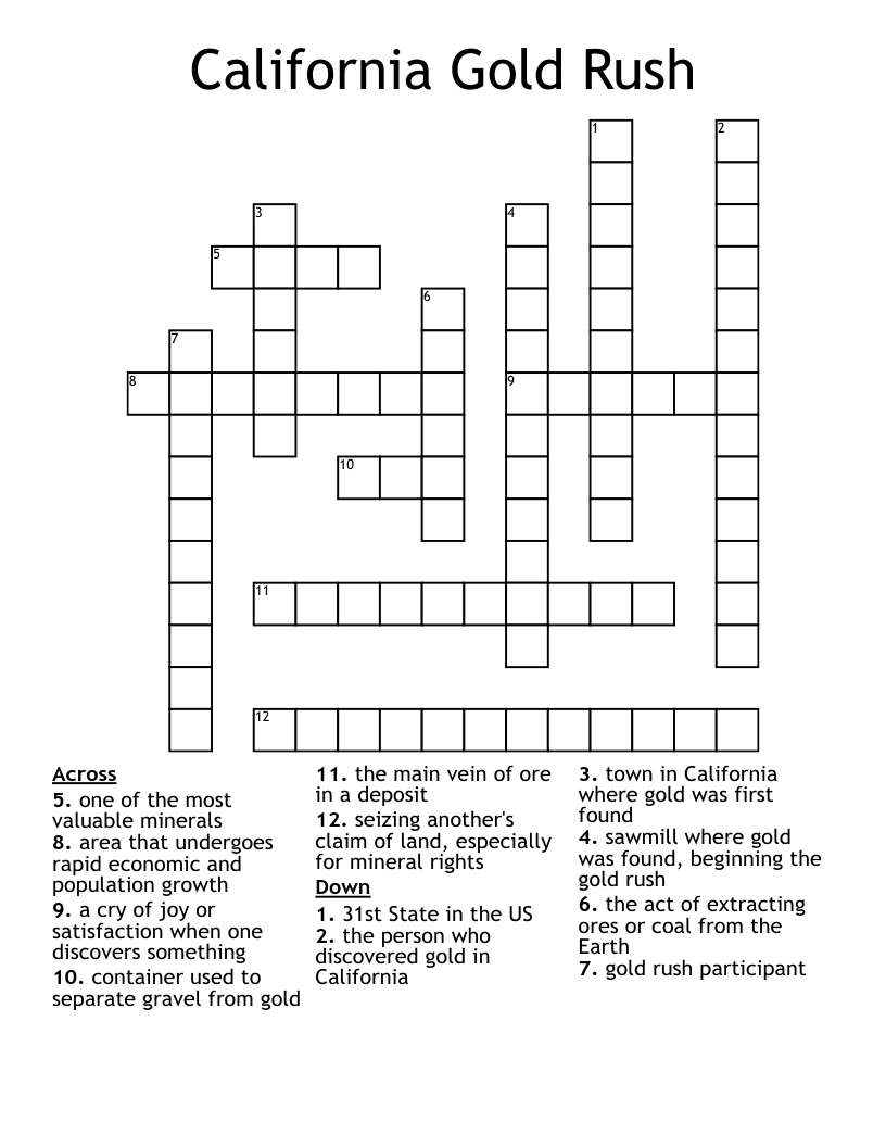 California Gold Rush Crossword