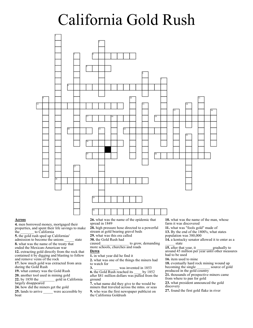California Gold Rush Crossword