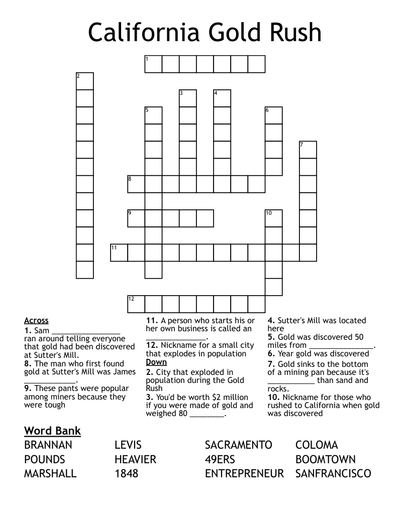 California Gold Rush Crossword