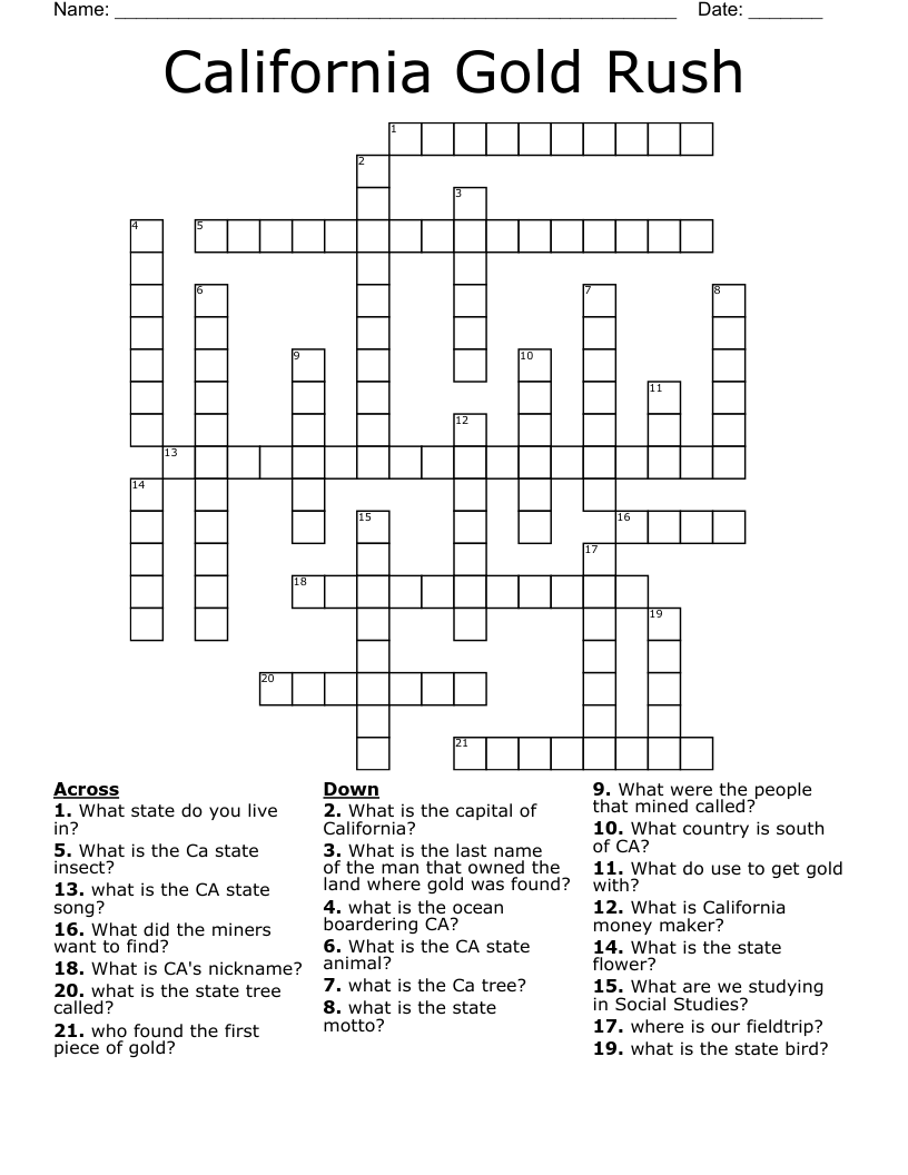 California Gold Rush Crossword