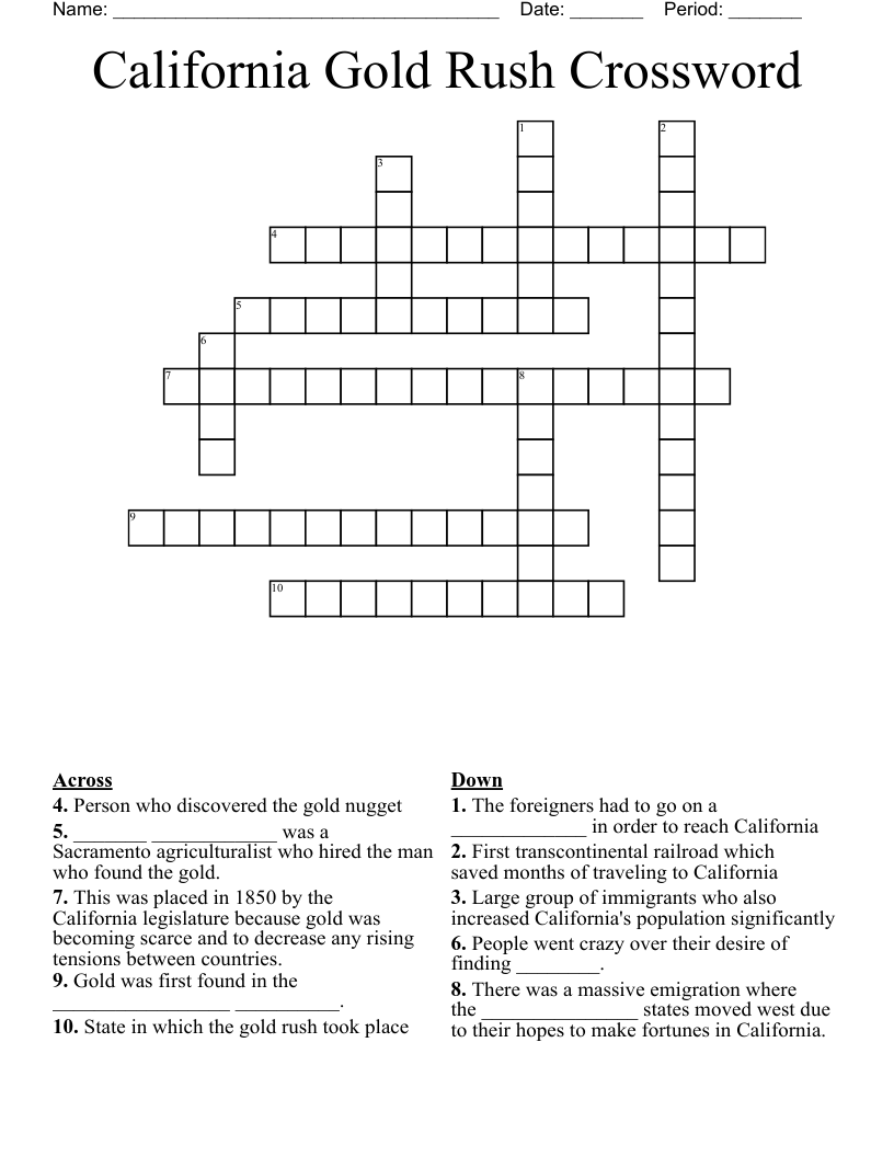 California Gold Rush Crossword