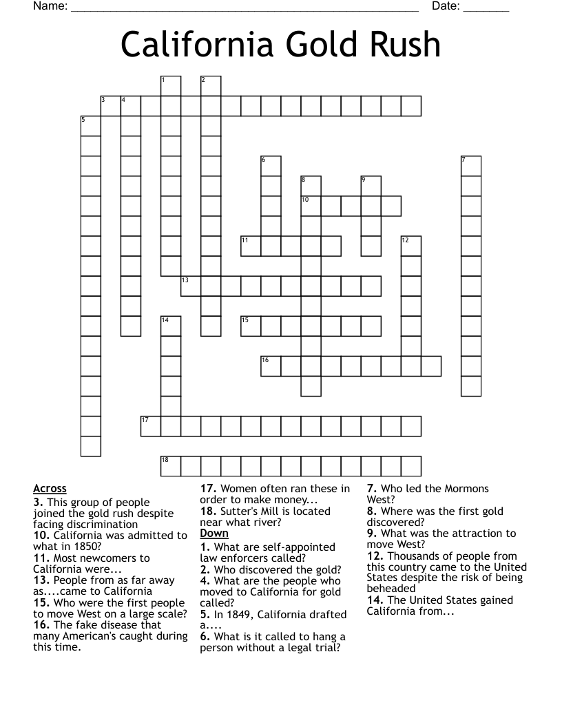 California Gold Rush  Crossword